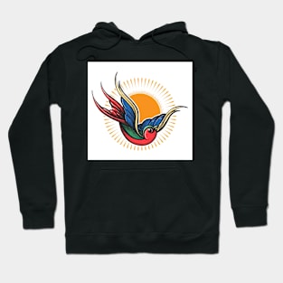 Swallow Bird Tattoo in Engraving Style. Hoodie